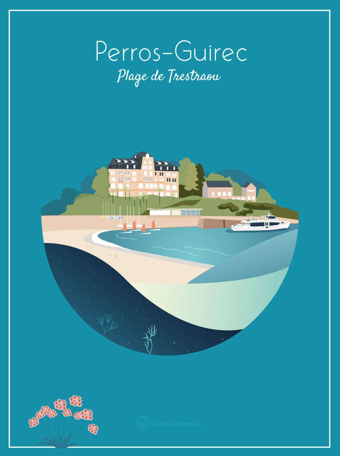 affiche illustration perros guirec plage trestraou deco design leonie et france eshop de createurs francais maison