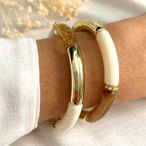 bracelet tube femme blanc or bijou personnalisable idee cadeau original leonie et france eshop de bijoux de createurs francais