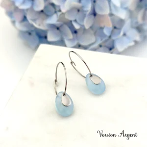 boucles d oreilles argent creoles pastille pierre naturelle aigue marine leonie et france eshop de bijoux de createurs francais