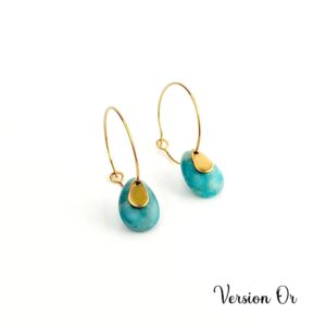 boucles d oreilles creoles pierre fine turquoise amazonite idee cadeau original pour femme leonie et france eshop de bijou de createur francais