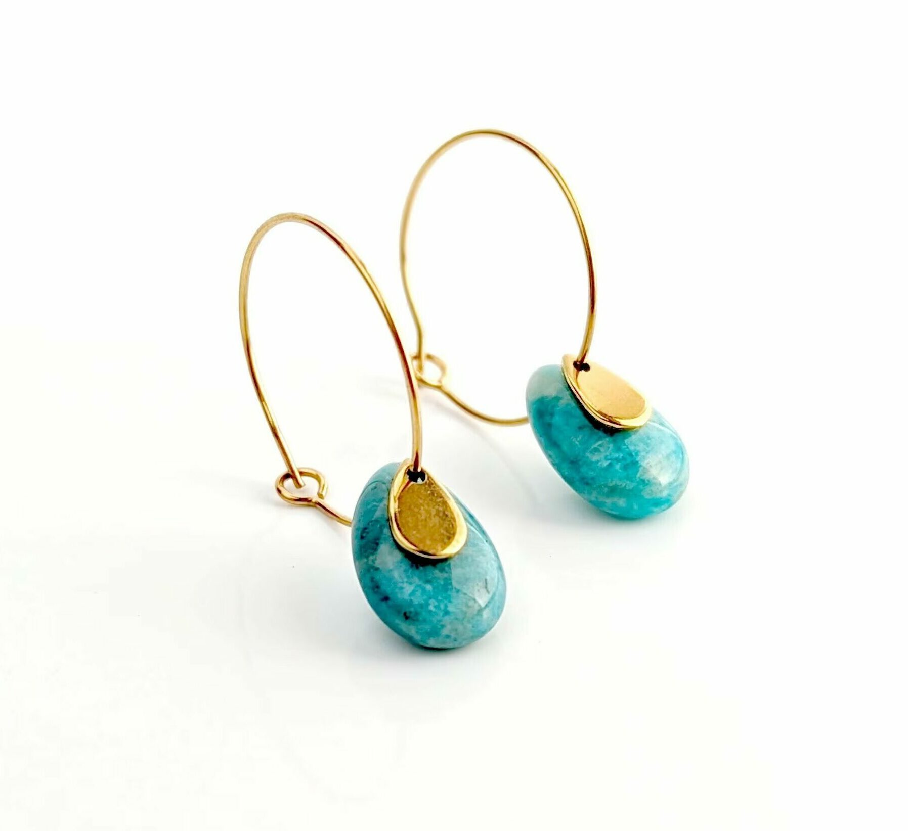 boucles d oreilles creoles pierre turquoise amazonite idee cadeau original pour femme leonie et france eshop de bijou de createur francais