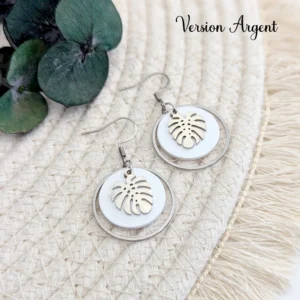 boucles d oreilles femme argent pendantes feuille tropicale monstera idee cadeau original pour femmes leonie et france eshop de bijoux de createurs francais