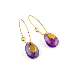 boucles d oreilles femme creoles or forme goutte pierre fine violette amethyste leonie et france eshop de bijou de createur francais