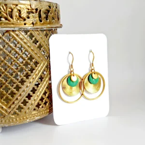 boucles d oreilles longues femme or anneau medaille pastille vert d'eau idee cadeau original leonie et france eshop de createurs francais