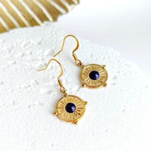 boucles d oreilles longues femme or pierre fine bleu lapis lazuli idee cadeau pour femmes leonie et france eshop de bijou de createur francais