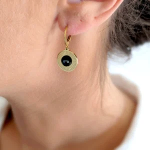 boucles d oreilles longues femme or pierre noire idee cadeau pour femmes leonie et france eshop de bijou de createur francais