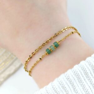 bracelet double chaine pierre aventurine idee cadeau original femme leonie et france eshop de bijou de createurs francais