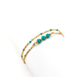 bracelet double chaine pierre turquoise idee cadeau original femme leonie et france eshop de bijou de createurs francais