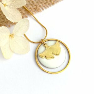 collier femme or pendentif gingko idee cadeau original leonie et france eshop de bijou de createur francais