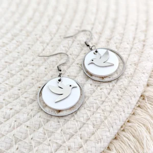 boucles d oreilles pendantes femme argent oiseau colibri blanc leonie et france eshop de bijoux de createurs francais