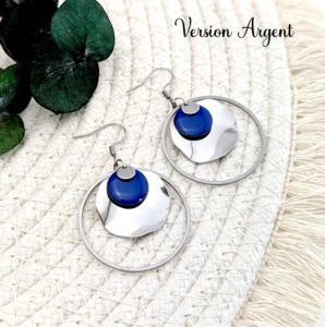 boucles d oreilles pendantes femme argent pastille bleue idee cadeau original pour femmes leonie et france eshop de bijou de createur francais