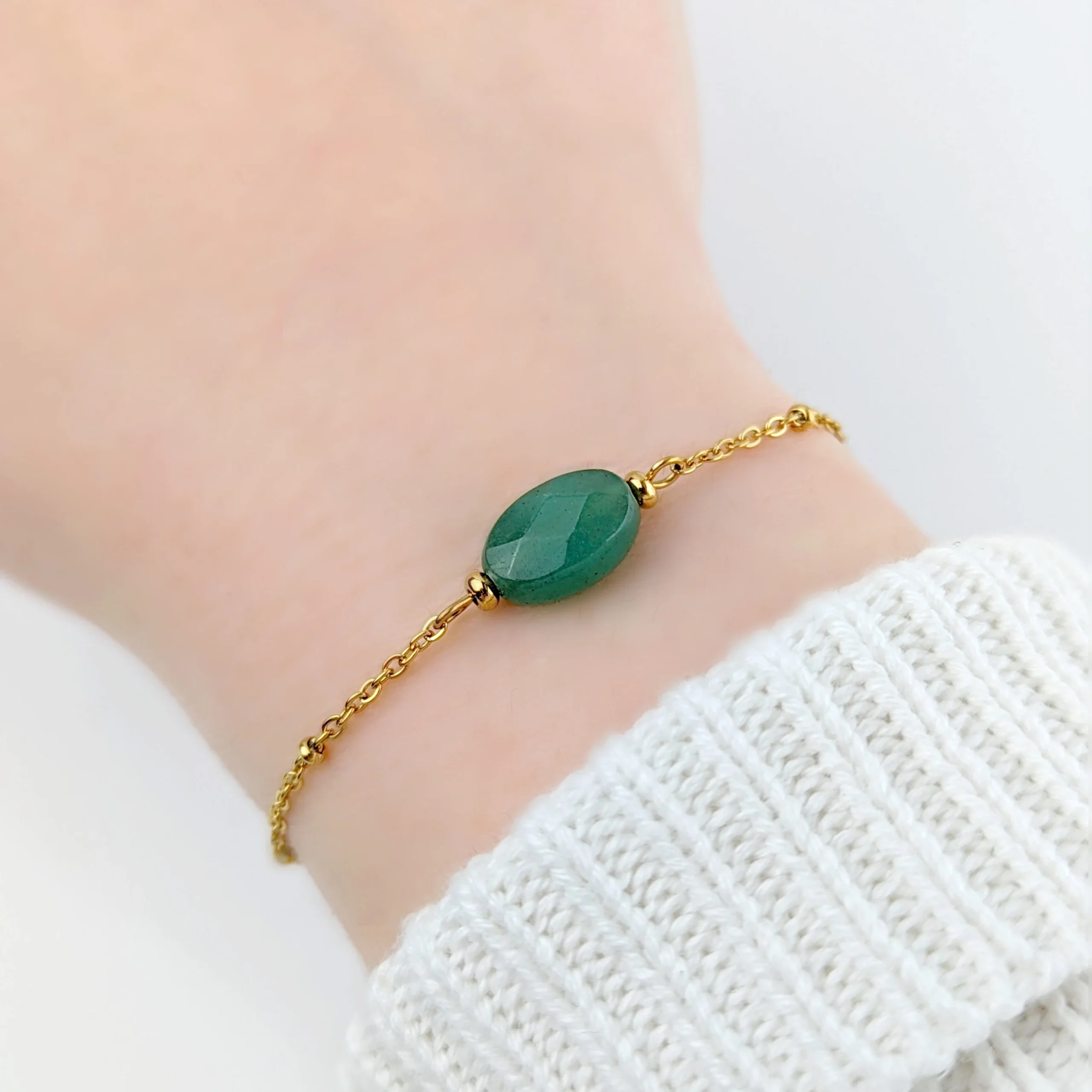 bracelet femme chaine or pierre fine naturelle verte idee cadeau pour femmes leonie et france eshop de bijou de createur francais