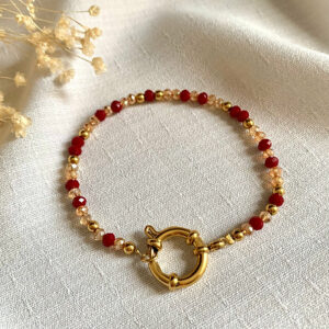 bracelet femme fermoir bouee or perle rouge doree idee cadeau original leonie et france bijou de createurs francais