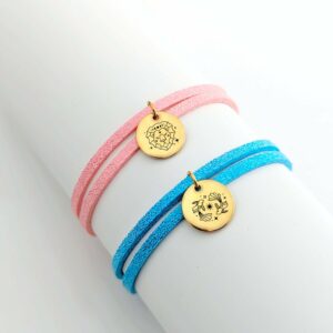 bracelet personnalisable cordon suedine dore medaille signe astro leonie et france eshop de bijoux de createurs francais