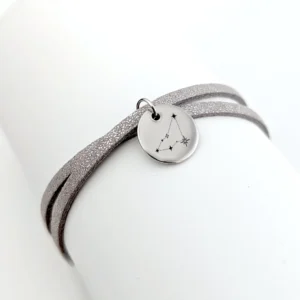 bracelet personnalisable cordon suedine medaille argent signe astrologique leonie et france eshop de createurs francais