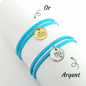 bracelet personnalisable cordon suedine medaille or ou argent signe astrologique leonie et france eshop de createurs francais