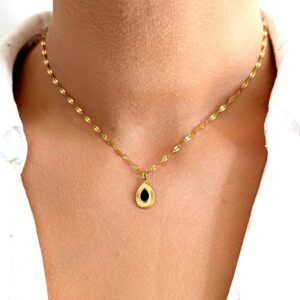 collier femme chaine or pendentif goutte pierre fine onyx noir idee cadeau original femme leonie et france eshop de bijoux de createurs francais