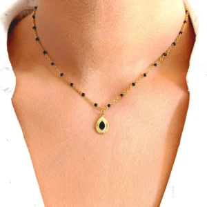 collier femme chaine or pierre naturelle onyx noir idee cadeau original femme leonie et france eshop de bijou de createurs francais