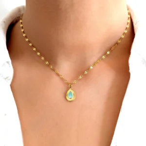 collier femme or pierre fine turquoise idee cadeau original femme leonie et france eshop de bijoux de createurs francais