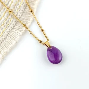 collier femme pendentif forme goutte pierre fine violette amethyste leonie et france eshop de createurs francais