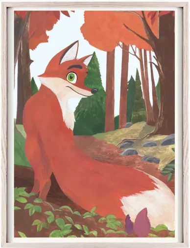 affiche illustration renard foret idee cadeau pour enfants deco chambre d enfant leonie et france eshop de createurs francais