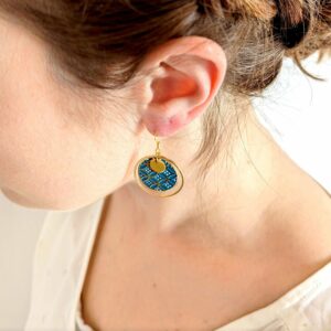 boucles d oreilles femme or bleu art deco motif japonais leonie et france eshop de createurs francais