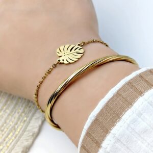 bracelet or femme chaine perlee feuille tropicale idee cadeau pour femmes leonie et france eshop de createurs francais