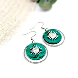 boucles d oreilles femme pendantes argent nacre verte soleil idee cadeau original pour femmes leonie et france eshop de bijoux de createurs francais