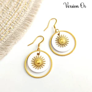 boucles d oreilles longues or nacre soleil idee cadeau original pour femmes leonie et france eshop de bijou de createur francais