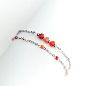 bracelet double chaine argent femme pierre fine rouge orange jade idee cadeau original pour femme leonie et france eshop de createurs francais mode francaise