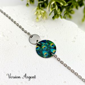 bracelet chaine ajustable argent pastille bleu paon idee cadeau original pour femme leonie et france eshop de bijou de createur francais