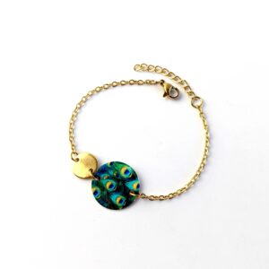bracelet chaine ajustable or pastille bleu paon idee cadeau original pour femme leonie et france eshop de bijou de createur francais