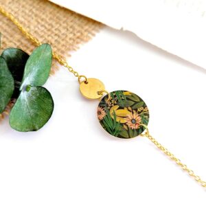 bracelet chaine ajustable or pendentif feuille tropicale idee cadeau femme leonie et france eshop de bijoux de createurs francais