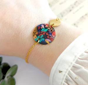 bracelet or femme pastille motif vegetal style boho leonie et france eshop de createurs francais