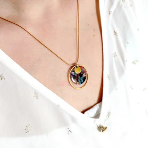 collier chaine or femme pendentif motif vegetal style boho leonie et france eshop de createurs francais
