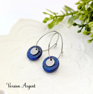 creoles argent femme pierre naturelle bleu lapis lazuli leonie et france bijoux de createurs
